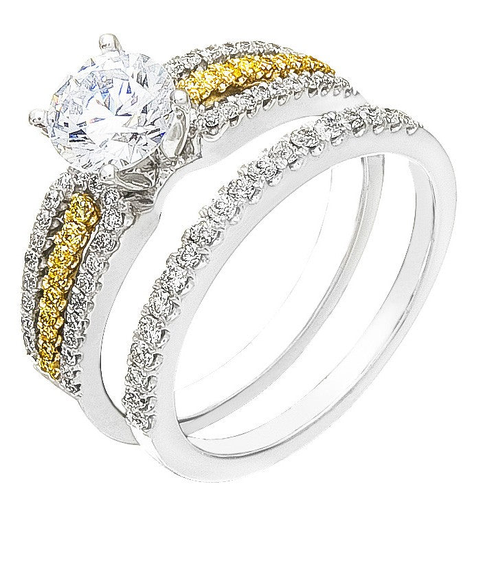Diamond Wedding Ring Set, .58 Carat Diamonds on 14K White & Yellow Gold