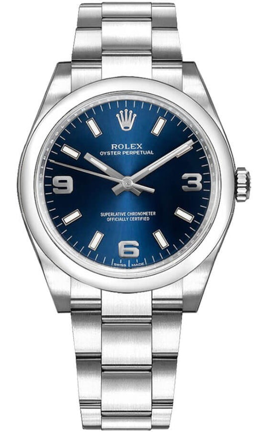 Rolex Oyster Perpetual 34 Blue Dial Steel Midsize Watch 114200-0014