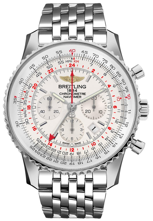 Breitling Navitimer GMT Silver Dial Chronograph Men's Watch AB0441211G1A1