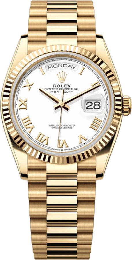 Rolex Day-Date 36 White Roman Dial Unisex Watch 128238-0076