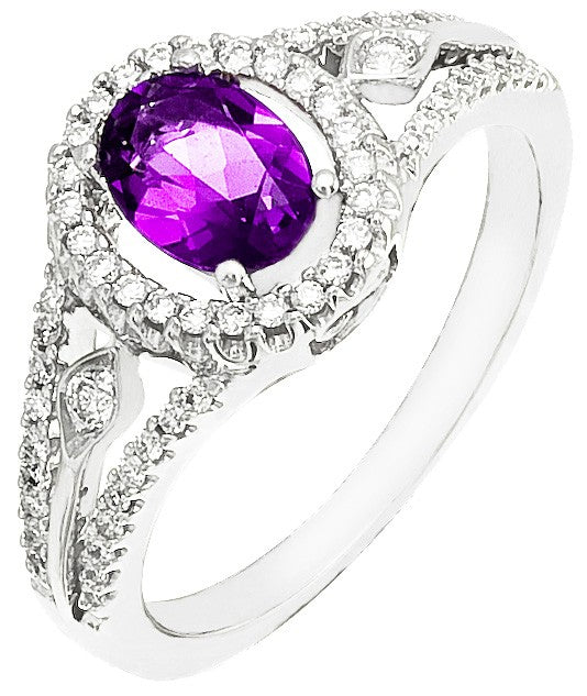 Diamond Ring, .29 Carat Diamonds .65 Carat Amethyst on 14K White Gold