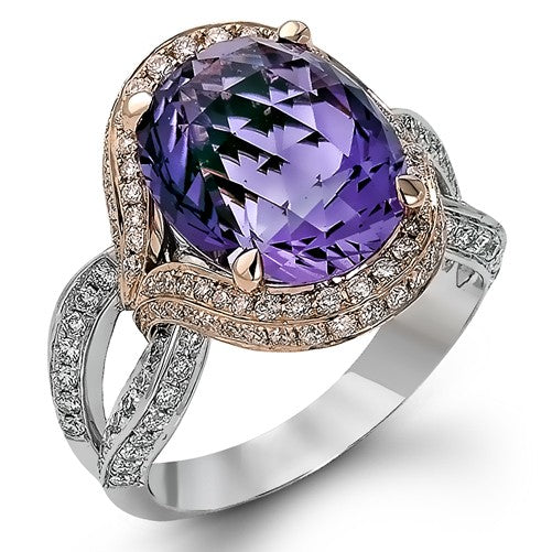 Diamond Ring, .54 Carat Diamonds 6.53 Carat Amethyst on 14K Rose & White Gold