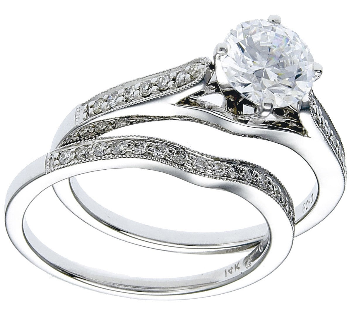 Elegant Diamond Wedding Ring Set, .19 Carat Diamonds on 14k White Gold RWG155