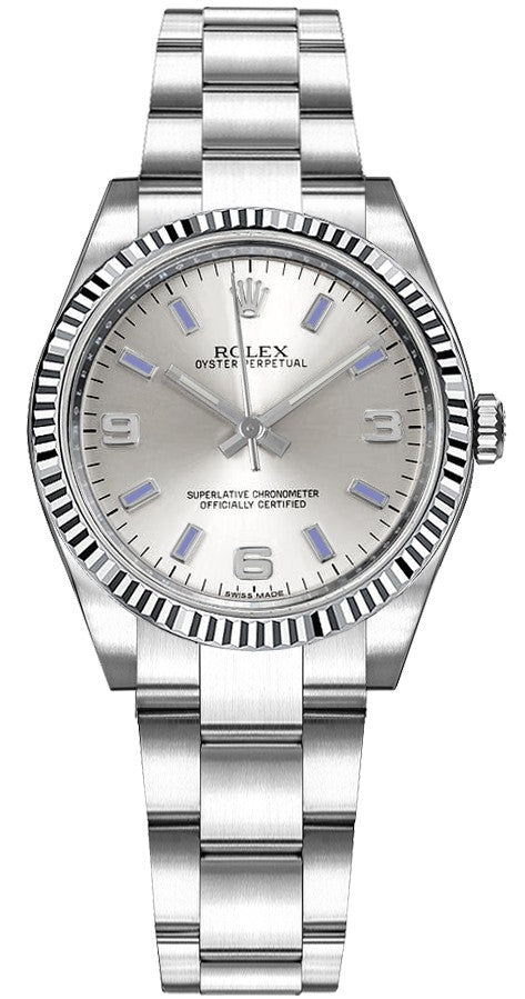 Rolex Oyster Perpetual 31 White Gold Fluted Bezel Watch 177234