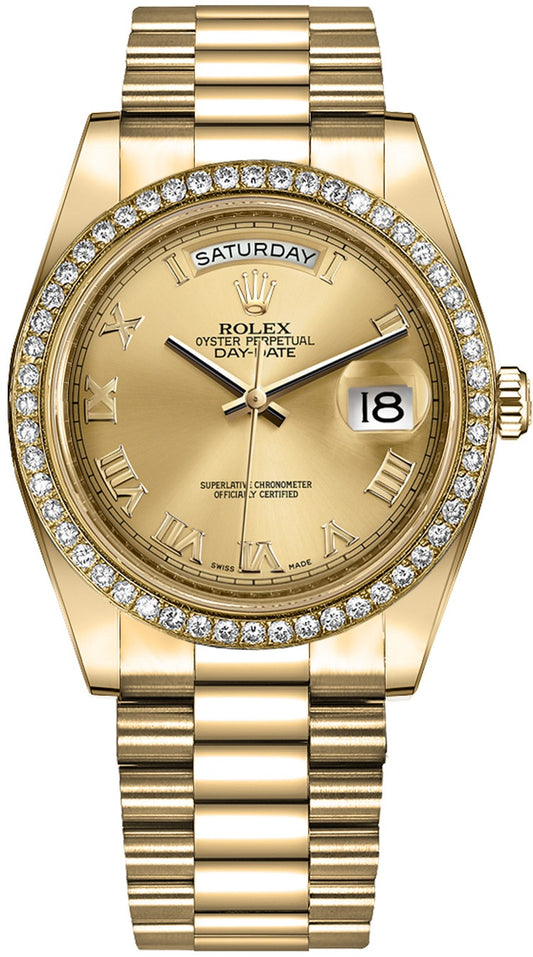 Rolex Day-Date 41 Champagne Roman Numeral Gold Watch 218348