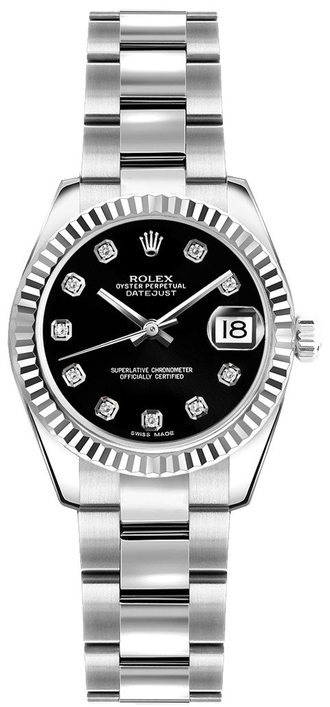 Rolex Lady-Datejust 26 Black Diamond Oyster Bracelet Watch 179174