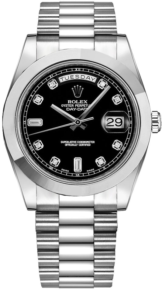Rolex Day-Date 41 Black Diamond Dial Platinum Men's Watch 218206-0020