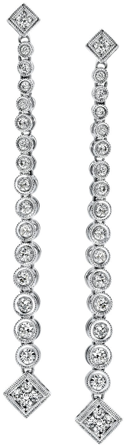 Diamond Earrings, .57 Carat Round Diamonds on 18K White Gold