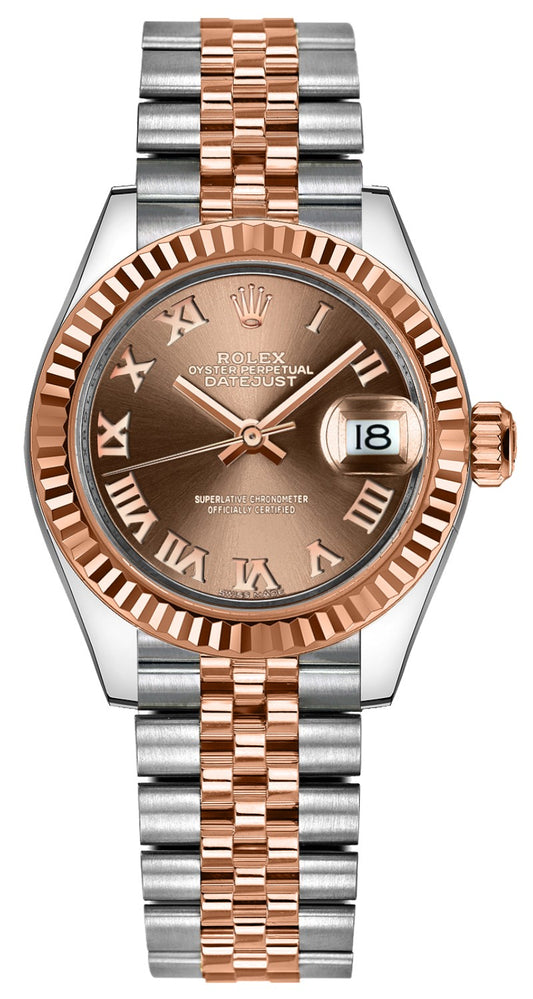 Rolex Lady-Datejust 28 Rose Gold Fluted Bezel Watch 279171