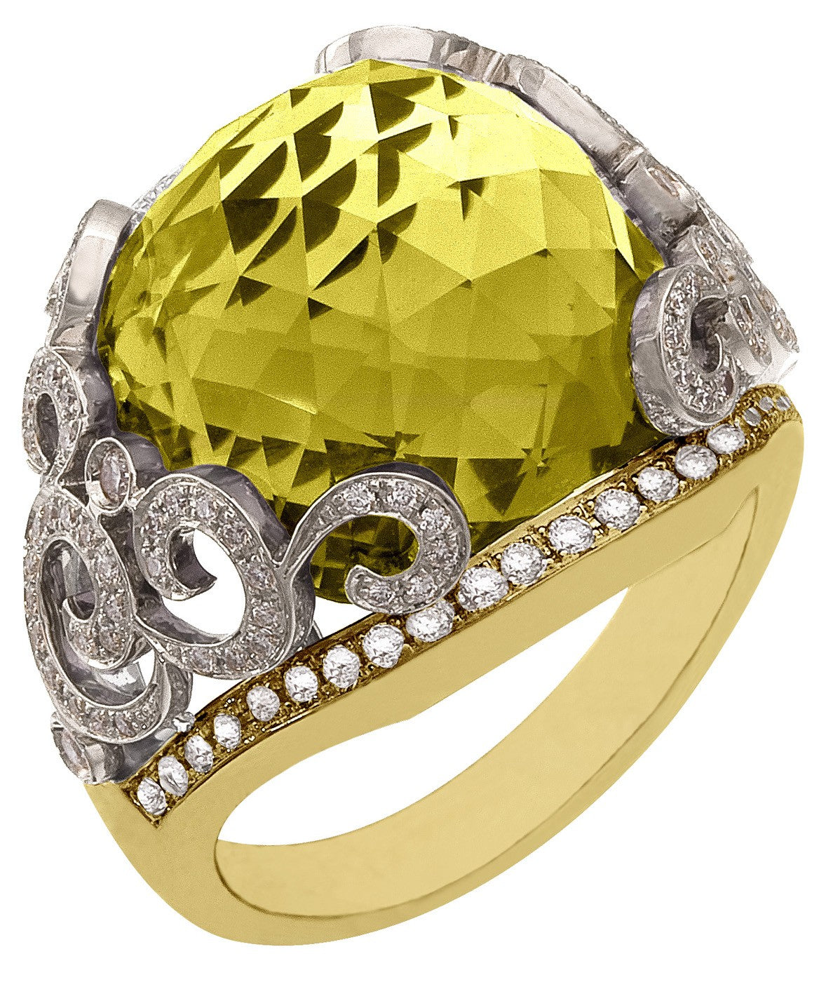 Diamond Ring, .60 Carat Diamonds 15.83 Carat Quartz on 14K White & Yellow Gold