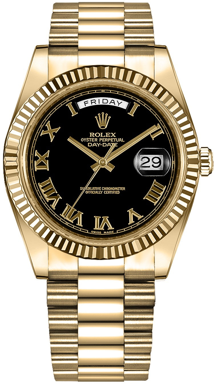 Rolex Day-Date 41 Black Roman Numeral Dial Gold Watch 218238-0041