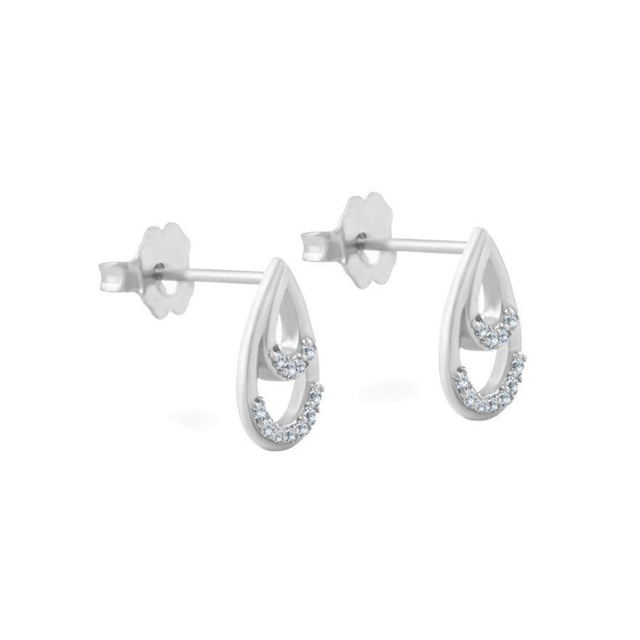 Diamond Pear Shape Earrings, 0.12 Carat on Solid 14k White Gold