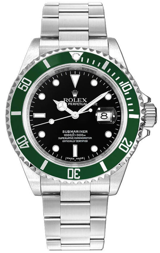 Rolex Submariner Date Stainless Steel Kermit Black Dial Men's Watch 16610LV