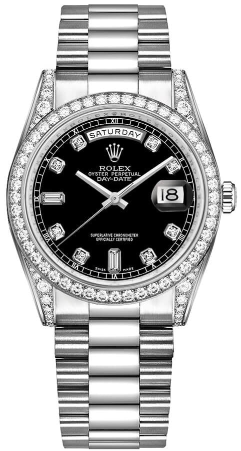 Rolex Day-Date 36 Black Diamond White Gold Watch 118389-0013