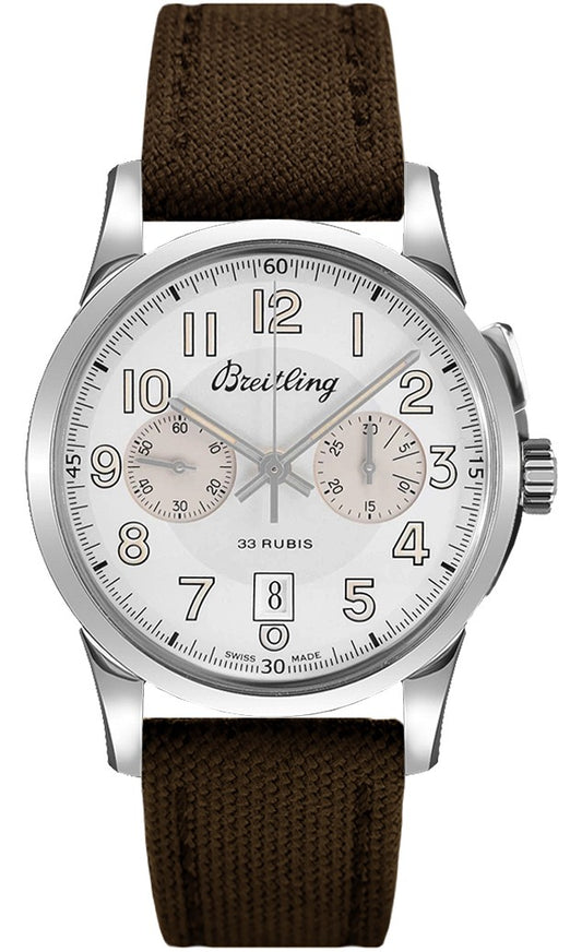 Breitling Transocean Chronograph 1915 Steel Brown Canvas Men's Watch AB141112/G799-108W