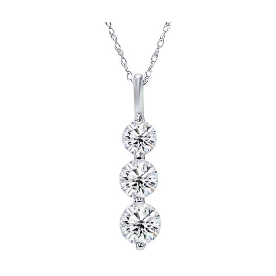 Three Diamond Drop Pendant, 0.75 Carat on 14k White Gold