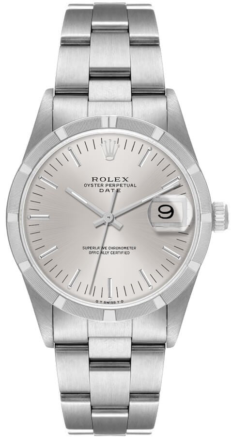 Rolex Oyster Perpetual Date 34 Silver Index Dial Women's Watch 1501
