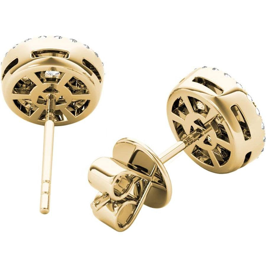 .66 TCW Yellow Gold Diamond Halo Pave Earrings E20233Y