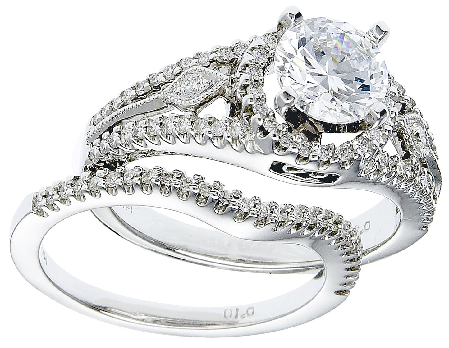 Diamond Wedding Ring Set, .37 Carat Diamonds on 14K White Gold