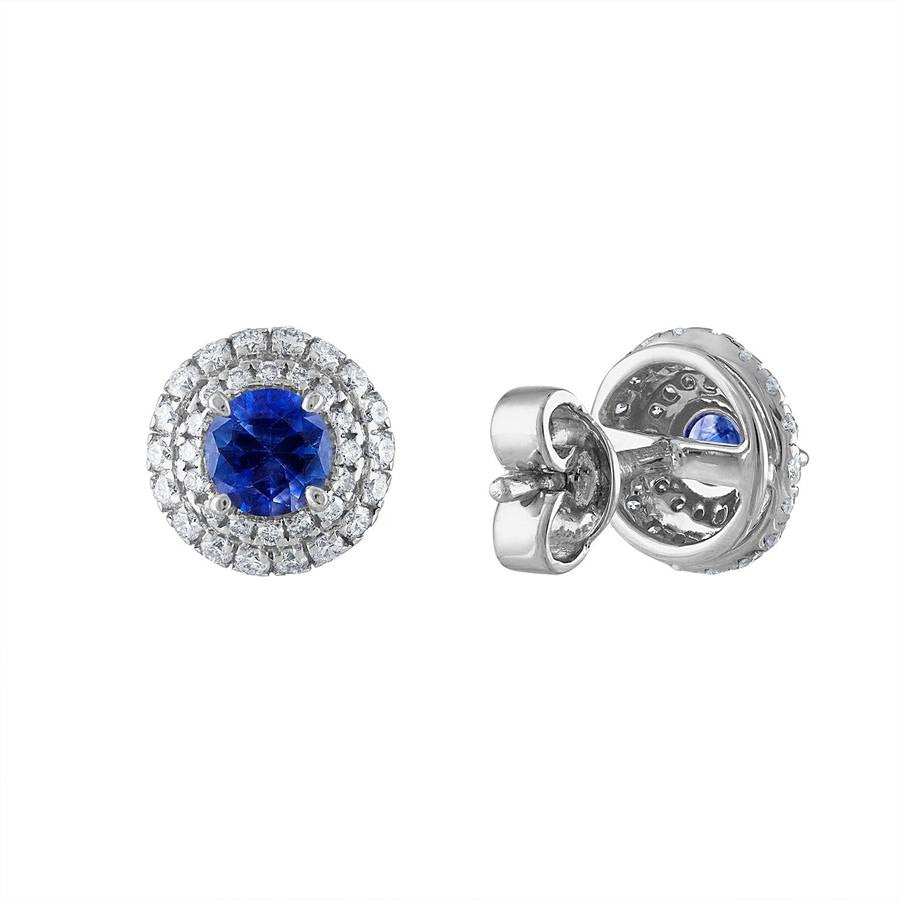 Diamond Blue Sapphire Earrings on 18k White Gold