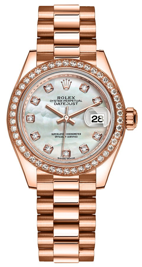 Rolex Lady-Datejust 28 Mother of Pearl Diamond Gold Watch 279135RBR