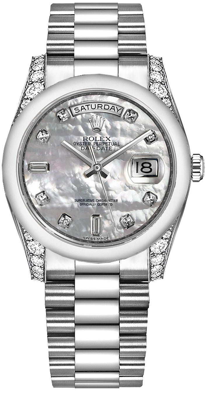Rolex Day-Date 36 Mother of Pearl Diamond Dial Platinum Watch 118296