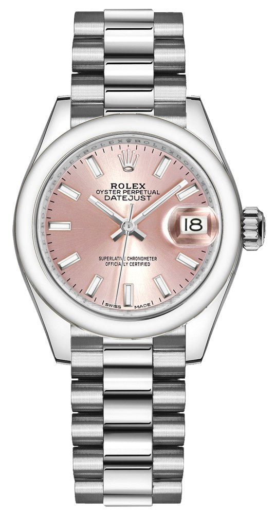 Rolex Lady-Datejust 28 Pink Dial Platinum Women's Watch 279166-0004