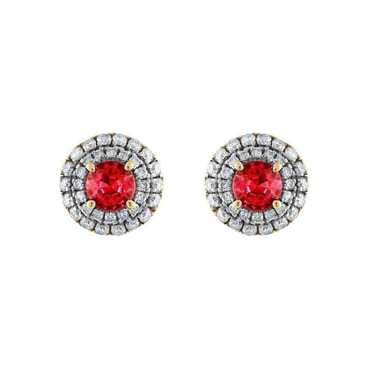 Diamond Ruby Earrings on Solid 18k Yellow Gold