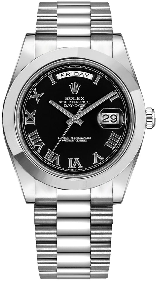 Rolex Day-Date 41 Black Roman Numeral Platinum Watch 218206