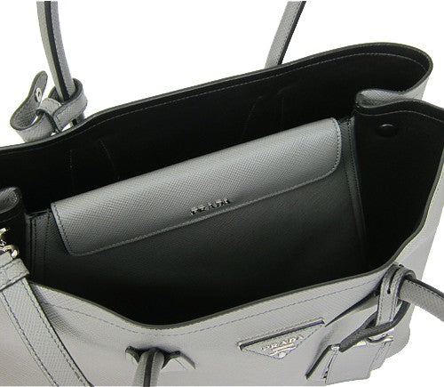 Women's Prada Grey Saffiano Cuir Double Medium Tote Bag