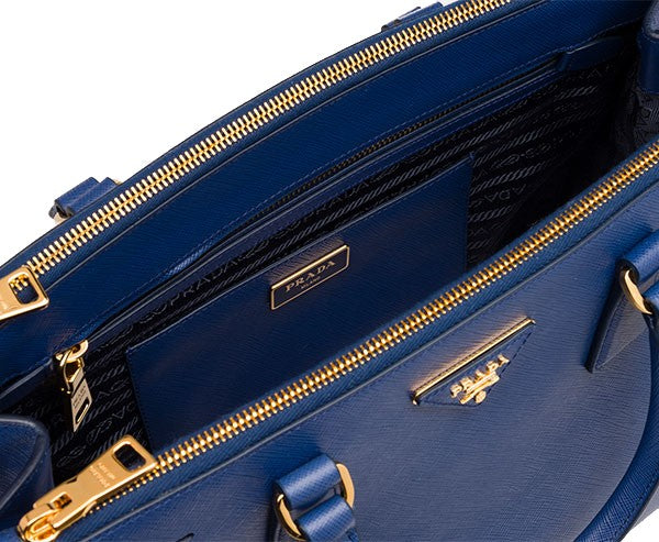 Blue Prada Saffiano Lux Medium Double-Zip Tote Bag