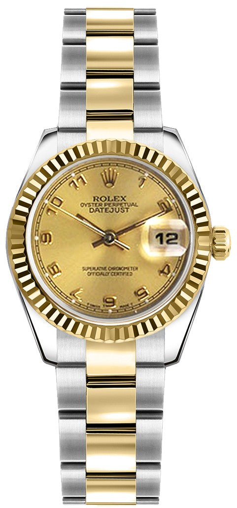 Rolex Lady-Datejust 26 Champagne Dial Steel & Gold Watch 179173