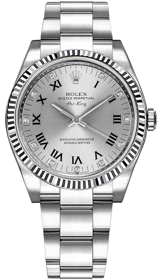 Rolex Oyster Perpetual Air-King Silver Roman Diamond Dial 114234