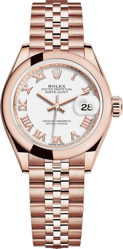 Rolex Lady-Datejust 28 White Roman Numeral Gold Watch 279165-0022