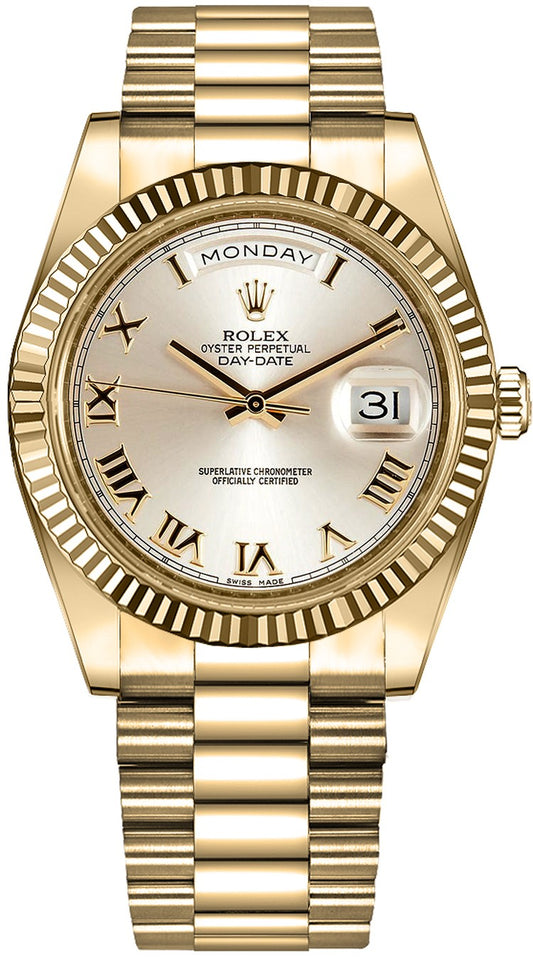 Rolex Day-Date 41 Silver Roman Numeral Dial Men's Gold Watch 218238