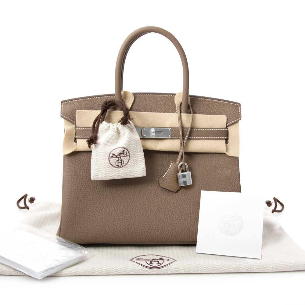 Hermes Togo Birkin 30 Bag Etoupe Leather Women's Purse