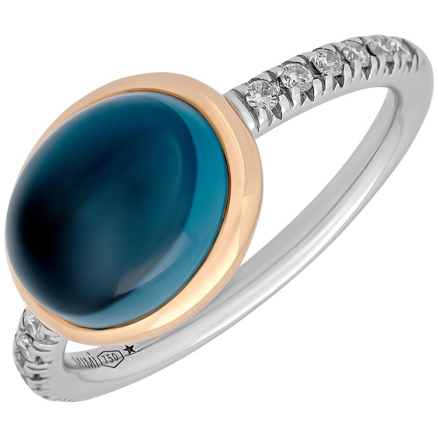 Mimi Milano 18k Rose & White Gold Blue Topaz Diamond Ring A298C8TB-S54