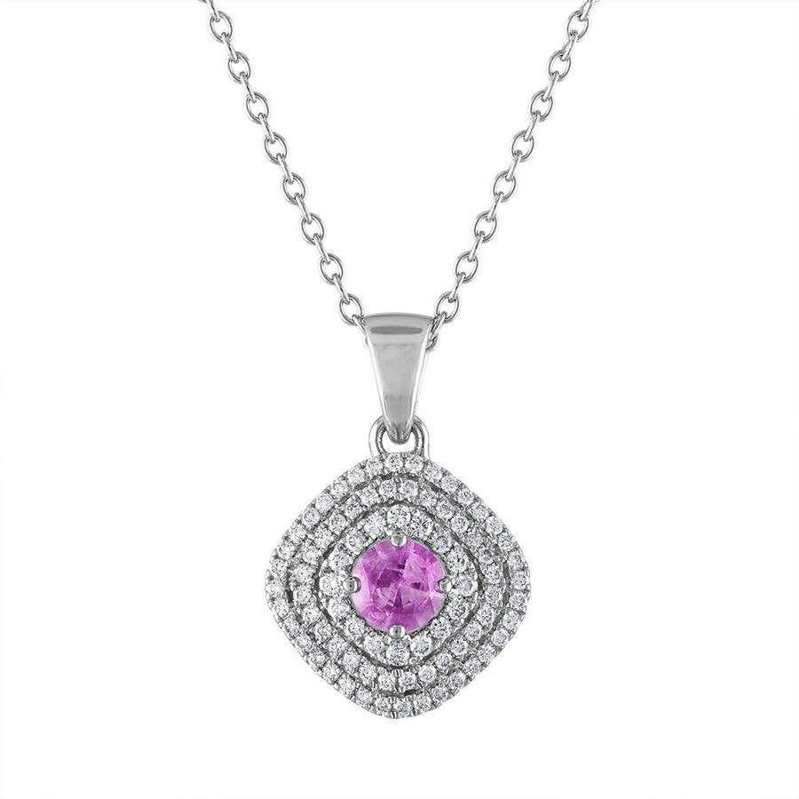 Diamond Pink Sapphire Pendant on Solid 18k White Gold