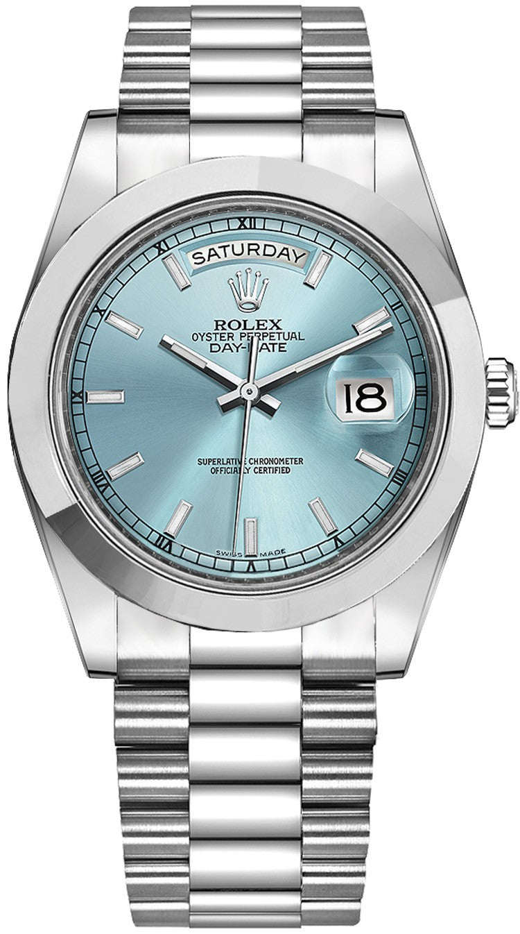 Rolex Day-Date 41 Ice Blue Dial President Bracelet Platinum Watch 218206
