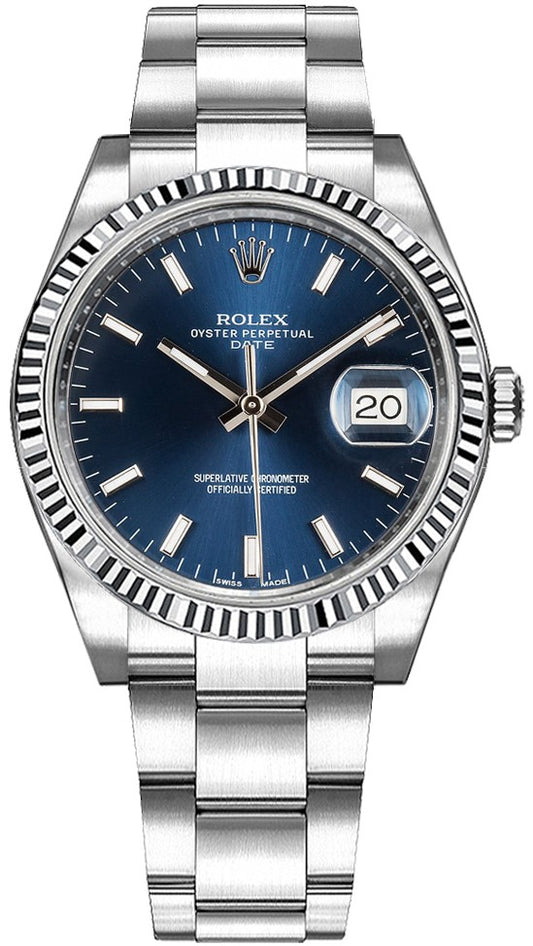 Rolex Oyster Perpetual Date 34 Blue Dial Women's Watch 115234-0004