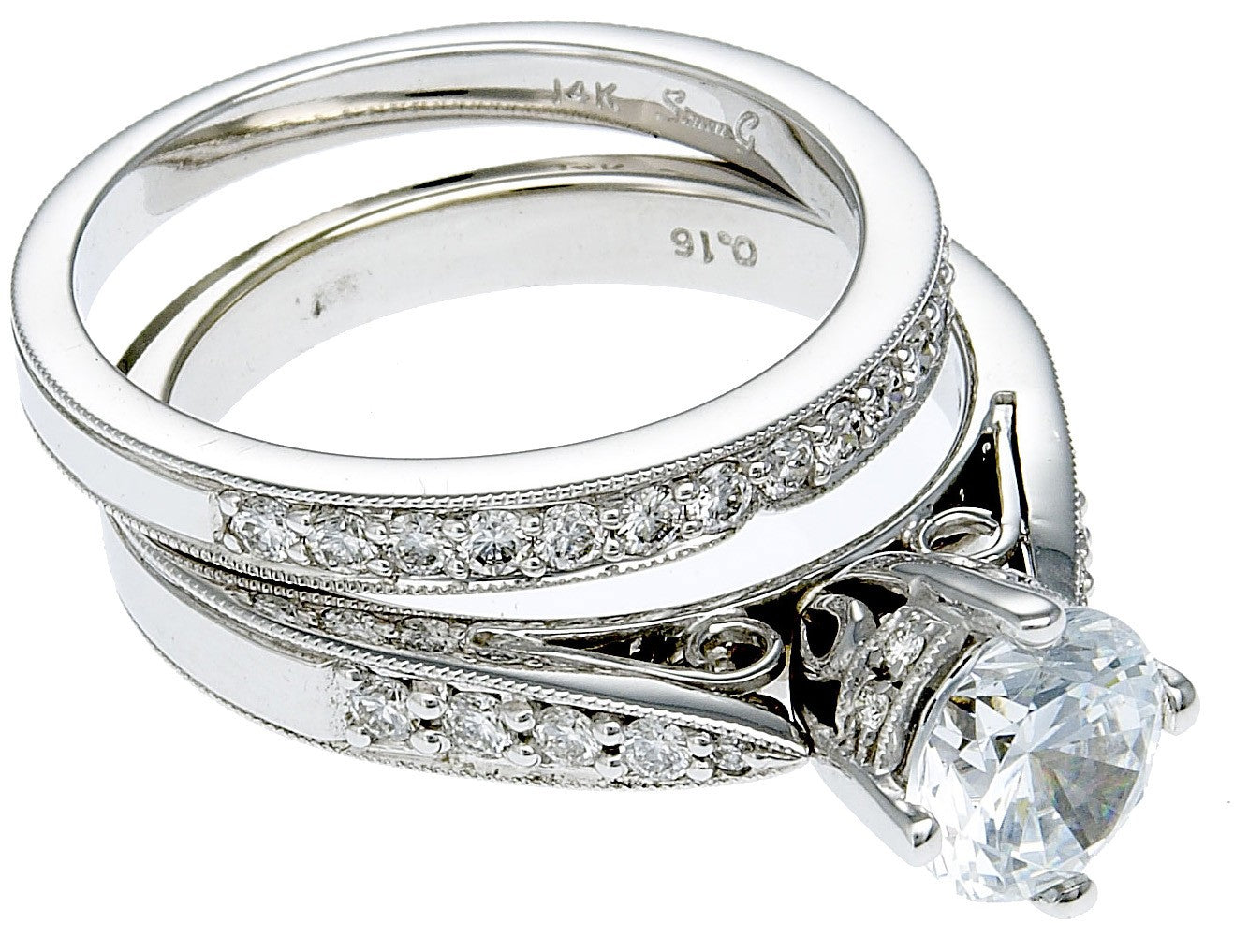 Diamond Wedding Ring Set, .40 Carat Diamonds on 14k White Gold RWG106