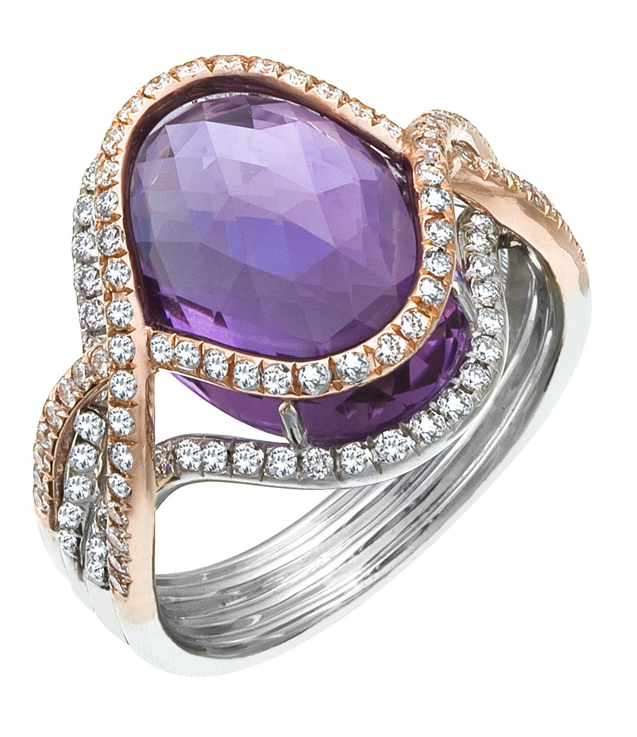Diamond Ring, .62 Carat Diamonds 7.56 Carat Amethyst on 14K Rose & White Gold