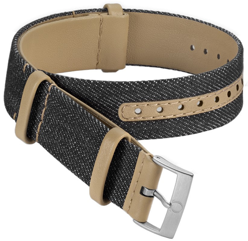 Omega 20mm Black Denim and Leather NATO Strap 031CWZ010933
