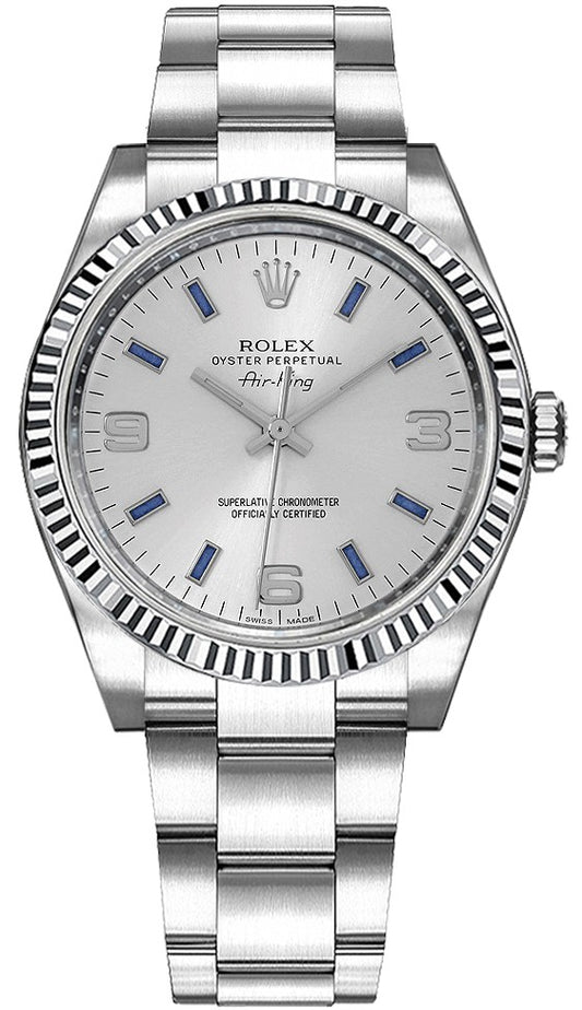Rolex Oyster Perpetual Air-King White Gold Fluted Bezel Watch 114234