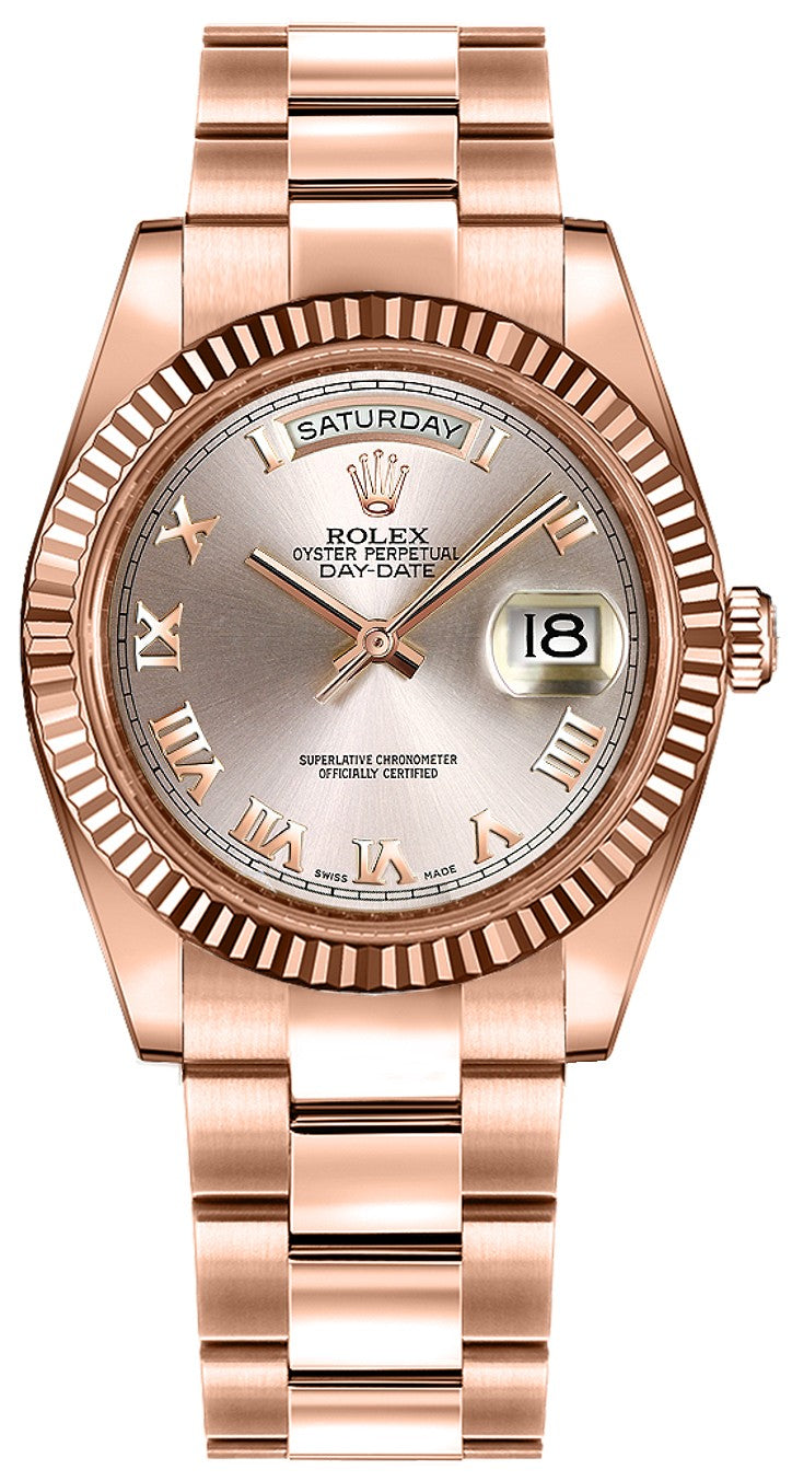 Rolex Day-Date 36 Pink Roman Numeral Everose Gold Watch 118235