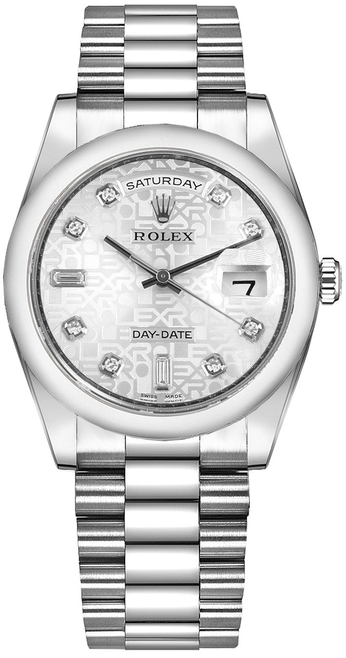 Rolex Day-Date 36 Silver Diamond Dial Platinum Watch 118206-0048