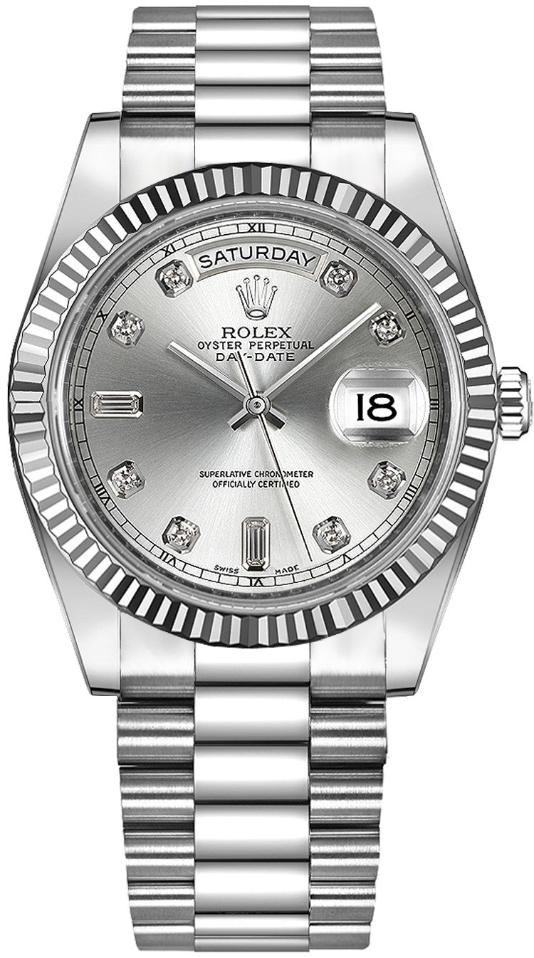 Rolex Day-Date 41 Silver Diamond Dial Men's Watch 218239-0006