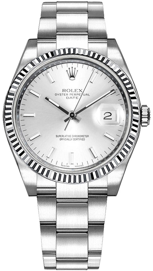 Rolex Oyster Perpetual Date 34 Silver Dial Watch 115234-0005