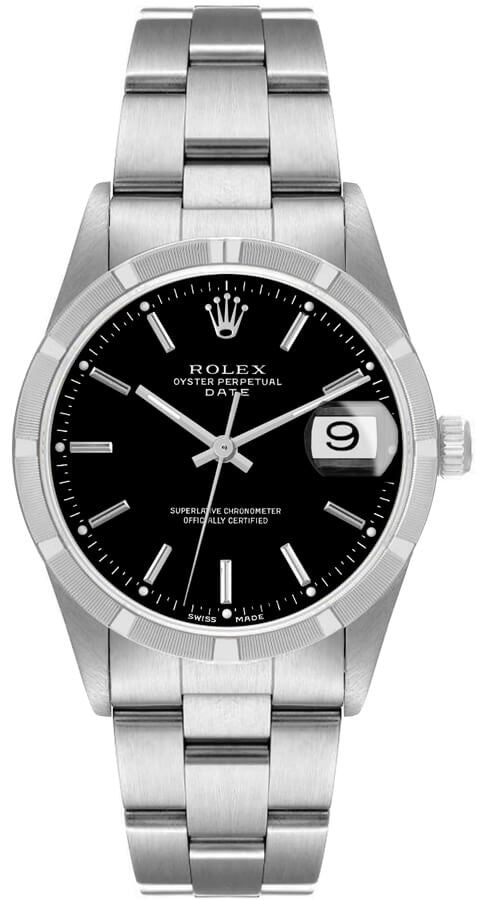 Rolex Oyster Perpetual Date 34 Black Dial Women's Watch 15210