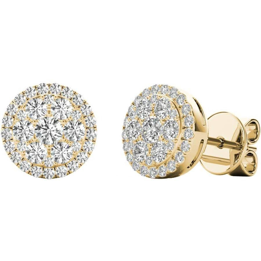 .66 TCW Yellow Gold Diamond Halo Pave Earrings E20233Y